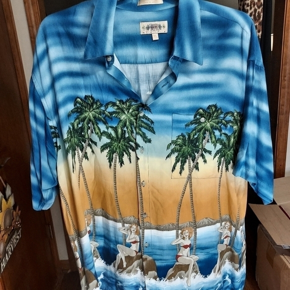Vintage Campia Moda XL Mens Hawaii Bikini Girls and Palm tree rayon shirt - Picture 9 of 15